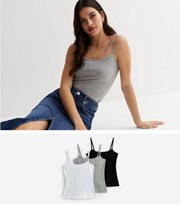 New Look 3 Pack Black Grey and White Jersey Scoop Neck Camis